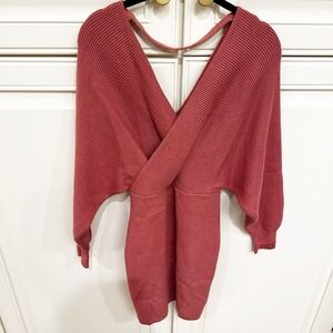 Saints + Secrets Women’s Sweater Dress Puff Sleeve Dusty Pink Mauve Stretch